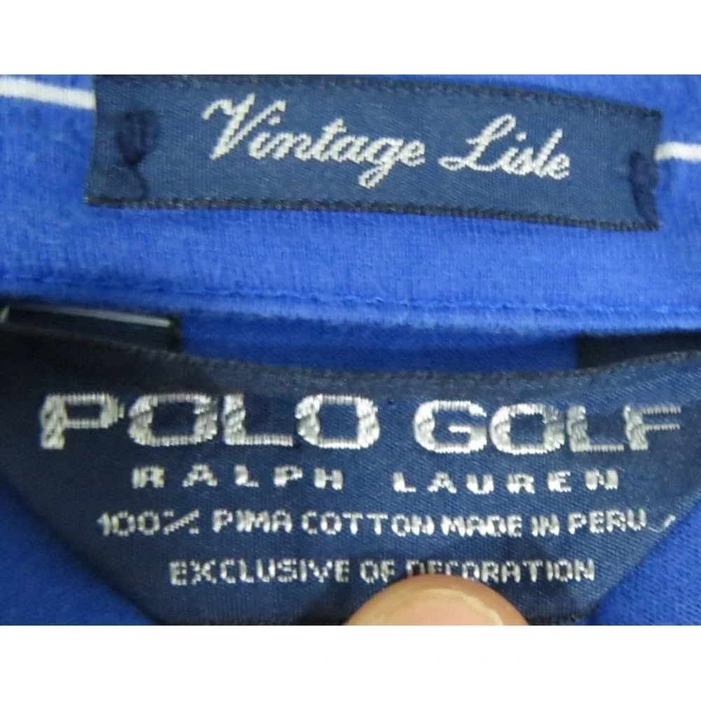 Polo Golf Ralph Lauren Shirt Vintage Lisle Striped Pima Cotton Mens Blue White L